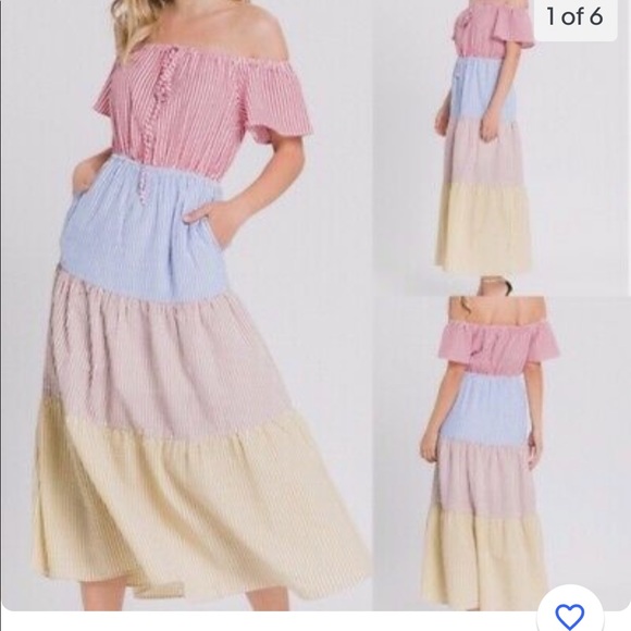 Urban Outfitters seersucker striped colour block midi dress - Picture 2 of 11